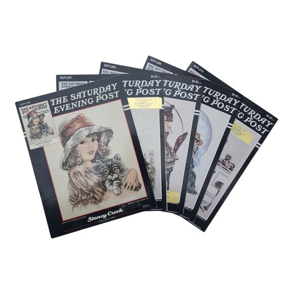 5 Norman Rockwell Saturday Evening Post Cross Stitch Leaflets Stoney Creek Lot - Picture 1 of 7